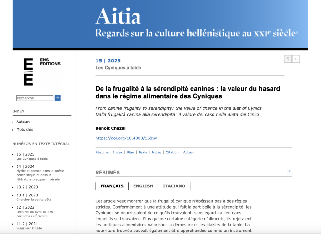 Revue Aitia "Les Cyniques à table"